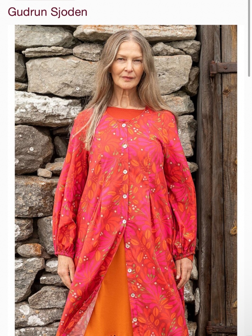 Gudrun Sjoden maxi KAPRIFOL floral JEWEL TONES 100% cotton duster